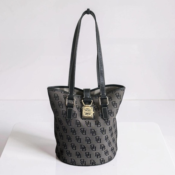 Dooney & Bourke Handbags - Authentic Dooney & Bourke Monogram Black Grey Bucket Bag